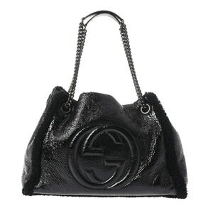 Gucci Soho Interlocking GG Chain Tote Bag Black Vernis Leather